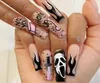 Falsas unhas 24 pcs longo caixão Halloween Fire Designs Wearable Bailarina Francesa Falsa Imprensa em Capa Completa Manicure Nail Tips6106353