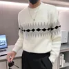 Män tröjor vinter höst män jul tjockare tröja rund krage smal geometrisk pullover mode koreanska japanska mens kläder