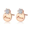 European Vintage Round LOVE Letter s925 Silver Stud Earrings Jewelry Charm Women Shiny 3A Zircon Rose Gold Earrings for Women Wedding Party Valentine's Day Gift SPC
