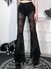 Vrouwen Broek 2023 Wearharuku Goth Sexy Zwart See Flared Esthetische Door Vrouwen Broek Punk Grunge Hoge Taille Cosplay Sum