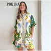 Survêtements pour femmes Pokiha Summer Print Femmes Chemise Taille élastique Shorts Ensembles Plage Vacances Casual Costumes amples Chemises à manches courtes Deux pièces