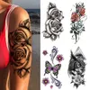 Tatuagens temporárias Tatuagem temporária Tattoo Tattoo 3D Lace Rose Flower Tattoos Line Lotus Art Arm Arm de manga falsa Tatoo Mulheres homens Z0403