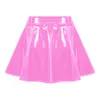 Skirts Womens Invisible Zipper ALine Short Mini Glossy Patent Leather Flared Miniskirt Club Bar Pole Dance Performance Costume 230403