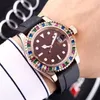 Casual horloges Originele automatische uurwerken Rubberen band Eerste kwaliteit Saffierspiegel Herenhorloge Kleurrijke diamanten decoratie Watch148E