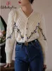 Women's Jackets Winter Autumn Knitted Cardigan Coat Women Sweet Flower Embroidery Hook Long Sleeve Top Short Casual Cropped Sweater for 231102