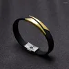 Bedelarmbanden roestvrij staal geometrische armband zwarte siliconen riem voor heren dames armbanden Pulseira