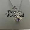 Desginer Viviene Westwoods Vivienne Empress Dowager Dowager Bowknot Purple Saturn Necklace High Sense Planet Ufo Pendant Sweater Neckchain