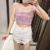 Women's Tanks & Camis Women Floral Embroidery Knitted Camisole Ladies Spaghetti Strap Short Tank Tops Summer Wear Sling Crop TopsWomen's