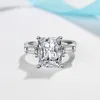 Cluster Ringen Radiant Cut 3ct Volledige Moissante Bruiloft Voor Vrouwen Lab Grown Diamond Promise Band Plated Platina Huwelijk