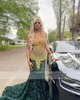 Ciemnozielona cekinowa Złote Crystal Sukienki balowe 2024 dla czarnych dziewcząt Plus Size Sweep Train Mermiada Evening Party Suknie