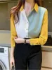 Women's Polos Chiffon Patchwork Solid Color Single Breasted Causal Fashion 2023 Clothing Long Sleeved Slim All Seasons Shirts