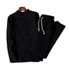 Homens Tracksuits Outono Primavera Homens Tracksuit Elegante Terno Conjunto Stand Collar Cintura Elástica Calças de Perna Larga para Moda Regular