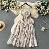 Casual Dresses French A-Line Dress Women Fashion Vintage Print Slim Fit 2023 Holiday Sleeveless Clothes Vestidos K845