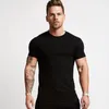 T-shirt da uomo Solid Casual Camicia di cotone da uomo Palestra Fitness Allenamento Skinny T-shirt manica corta Uomo Nero Sport Tee Top MX8008