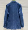 Veste de couleur unie bleue, manches longues, col à revers, Double poches, manteau court, vêtements d'extérieur, automne 2023, Z3G312191