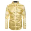 Männer Casual Hemden 2023 Frühling und Herbst Pailletten Show Kostüm Master vergoldet Polo Kragen Langarm Shirt
