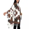 スカーフ斑点茶色の農場動物皮タッセルスカーフ女性ソフトカウハイドレザーテクスチャショールラップレディウィンター