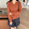 I maglioni da donna fanno offerte decise - Chic coreano scollo a V colore puro che ripristina antichi modi per mantenere caldo il maglione cappotto marea femminile