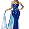 Sexiga Royal Blue paljetter Prom Dresses Crystal Beaded Appliques Cocktail Evening Dress Homecoming Glows Robe de Bal