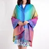 Xales lenço arco-íris jacquard xale paisley sedoso gradiente pashmina lenço boêmio étnico franjado inverno mulheres cobertor cachecóis 231102