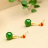 Stud Earrings 24K Sand Gold Imitation Green Jade Cord Female