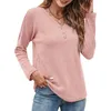 Chemisiers pour femmes hiver bouton col en V Henley chemises t-shirt décontracté manches longues tuniques tricotées t-shirts amples automne élégant femme