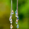 Pendant Necklaces Korean Style Simple Long Water Drop Crystal Tassel Dangle Earrings For Women Temperament Versatile Fairy Trendy Jewelry