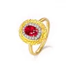 Cluster Anneaux Vintage Bijoux AU750 18K Anneau d'or jaune Design martelé Pigeon Blood Natural Ruby Diamonds Trendy Personnalisez