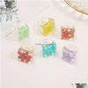 Bracelets de charme 2021 anéis de dedos quadrados geométricos coreanos para mulheres Stberry Watermelon Kiwi Acrílico Ring J Dhgarden Dh1vn