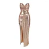 Casual Dresses Pink Wrapped Chest Sequin Dress Sexig slits Back Strap Simple and Elegant Formal Women's Long Summer Promotion