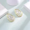 Stud Earrings Crystal Pearl Flower Waterdrop For Women Copper Zircon Earring Fashion Jewelry Aretes De Mujer 2023 D20