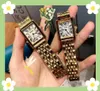 Top femmes Roman Tank Series montre en acier inoxydable bracelet en cuir or rose boîtier en argent date automatique horloge quartz carré visage aiguille lentille saphir montres-bracelets cadeaux