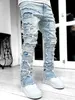 Men's Jeans New Fashion Elastic Patch Men's Clothing Creativity Tassel Mid Waist Patch Denim Straight Leg 231103