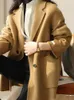 女性のスーツInsozkdg秋/冬のカシミアブレザーレディースVネックファッションコート厚くした温かい特大の純粋なウールハラジュクジャケット
