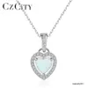Czcity delikat opal stenhjärta hänge halsband 925 sterling silver kedja länk halsband kvinnor smycken