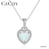 CZCITY Collana con ciondolo a forma di cuore in pietra opale delicata Collana con maglie a catena in argento sterling 925 Gioielli da donna