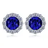 Charm 8mm Sapphire Diamond Stud Orecchino 100% vero argento sterling 925 Promise Wedding Orecchini per le donne Promise Party Jewelry