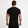 T-shirt da uomo Solid Casual Camicia di cotone da uomo Palestra Fitness Allenamento Skinny T-shirt manica corta Uomo Nero Sport Tee Top MX8008