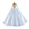 2024 Princess Satin Wedding Dress for Women Long Sleeve Pearls Pärlor Lylusion ärmar Lace Up Bridal Formal Gowns Customed Vestidos de Noiva