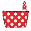 Cosmetic Bags Red And White Polka Dot Trapezoidal Portable Makeup Daily Storage Bag Case For Travel Toiletry Jewelry