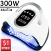 Lampada per asciugatrice per unghie a LED da 300 W per manicure Lampada per unghie con gel UV potente 66 LED Lampada per asciugatura per smalto gel a rilevamento automatico