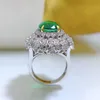 Flor Esmeralda anillo de diamantes 100% Real 925 plata esterlina fiesta boda banda anillos para mujeres joyería de compromiso de promesa nupcial