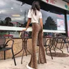 Kadın pantolon kapris moda leopar desen parlama pantolon e-kız vintage ince hayvan baskısı yüksek bel uzun pantolonlar vahşi sonbahar 90s kıyafetler kaplan desen eşofman