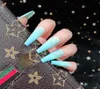 24 pezzi blu ombre unghie finte ballerina lunga bara opaca stampa su unghie punte finte manicure con dito artificiale per donne e ragazze7899361