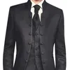 Men's Suits & Blazers Black Tunic Groom Tuxedos For Wedding Retro Slim Fit Men With Stand Collar Double Breasted 3 Piece Set Jacket Pants Ve