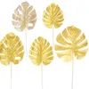 Flores decorativas 10pcs Palma de ouro folhas artificiais Folhas falsas tropicais para Safari Jungle Hawaiian Luau Party Wedding Birthday Theme