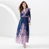 Mulheres designer com decote em v boho maxi vestido lanterna manga cintura alta ruched vintage paisley floral vestidos de festa robe 2023 primavera outono preto pista férias vestidos bonitos