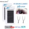 Makeup Tools 16 rader YY Form Eyelash Extensions Wendy Design Two Tip Eyelashes Brasiliansk volymfläkt Lash levererar mesh svarta fransar mix815 230403