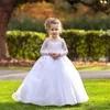 Robes de fille robe à fleurs blanc moelleux Tulle dentelle Applique à manches longues mariage enfant première fête d'anniversaire eucharistique