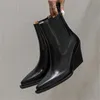 Stivali Punta a punta Donna Chelsea Pelle verniciata Stivaletti corti neri Donna Autunno Scarpe con zeppa Tacco alto Botas Mujer Zeppe 231102